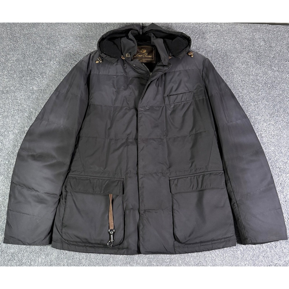 Loro Piana Gray Down Quilted Hooded Puffer Jacket Men Medium 100% Cashmere Lined